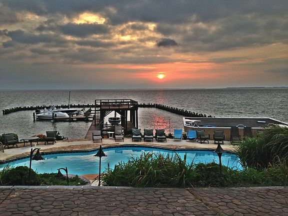 overview of protected boat slips and pier