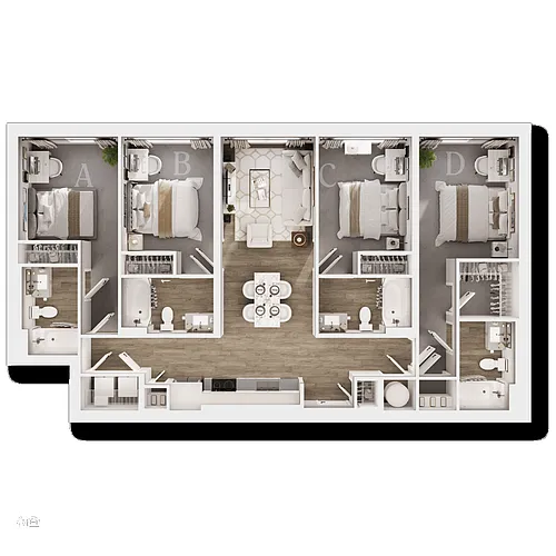 Floor plan Four Bedroom A - IU Bloomington 2026 - 2027