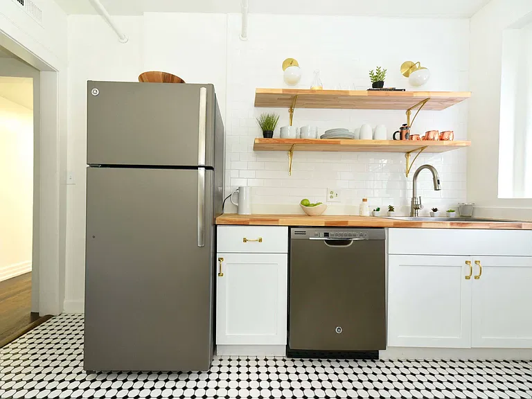 Brushed Nickel Appliances, Butcher Block Counters