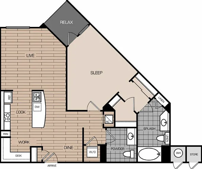1 Bedroom 1 Bathroom Penthouse Floorplan Diagram