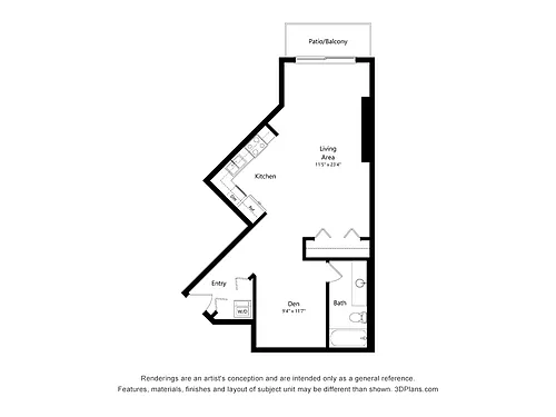 Floor plan STUDIO B - ADA w Tub