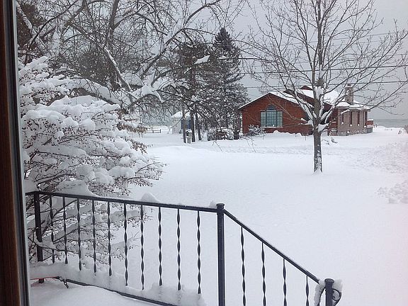 Winter, burning bush to left