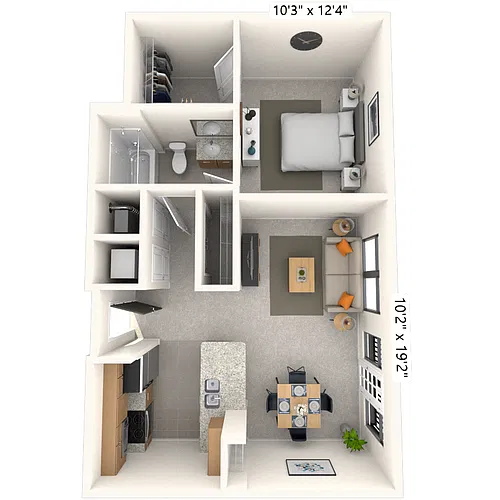 Floor plan Traditional 1x1 638-689 SF