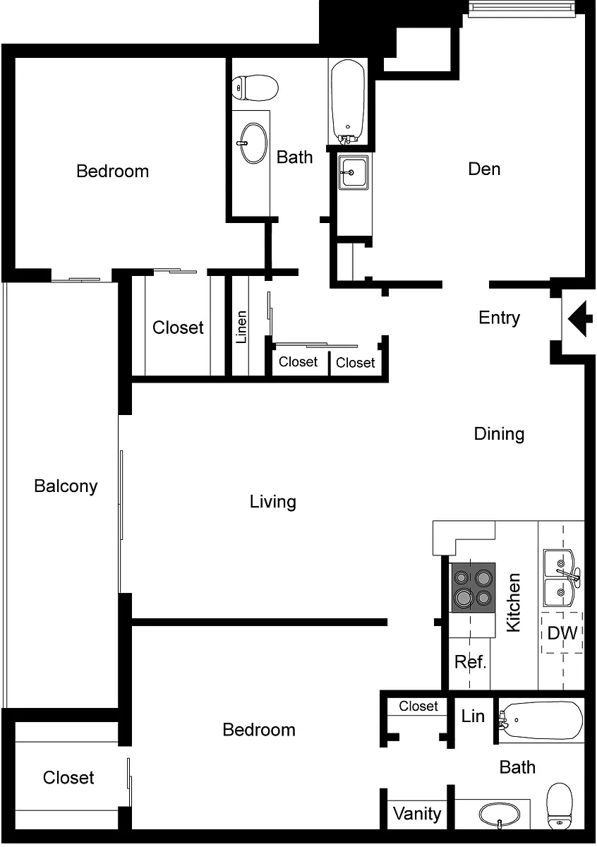 Floor plan 2 Bedroom 2 Bath Den Large
