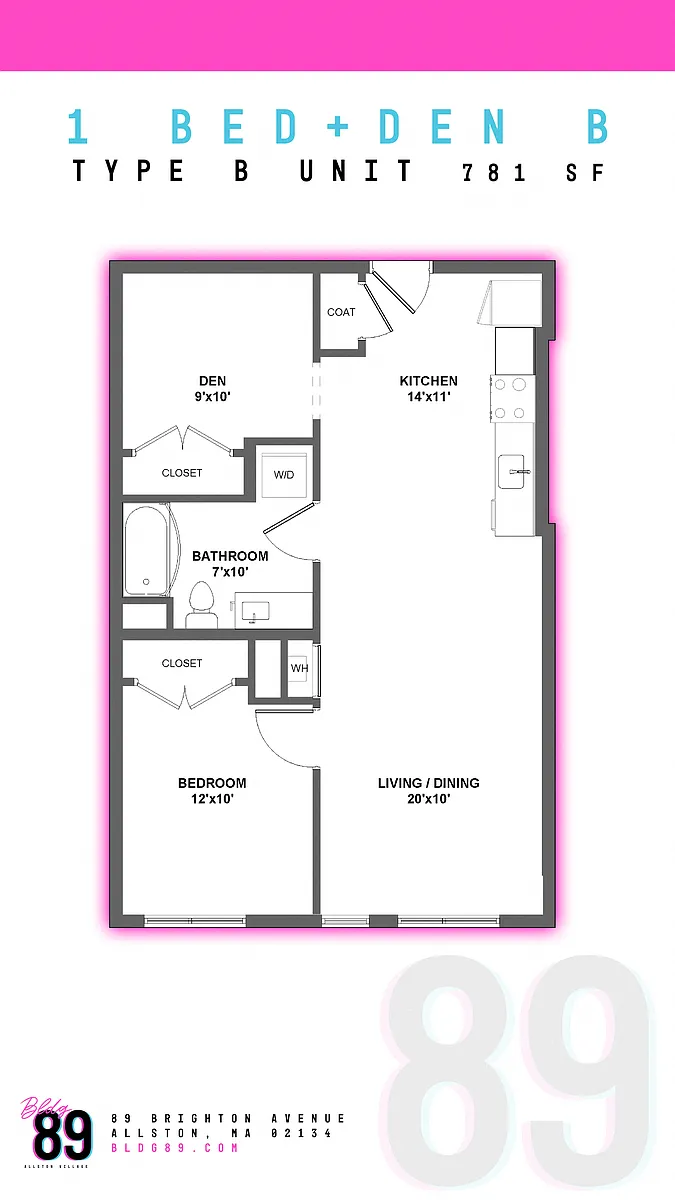 Floor plan One Bedroom Den - B