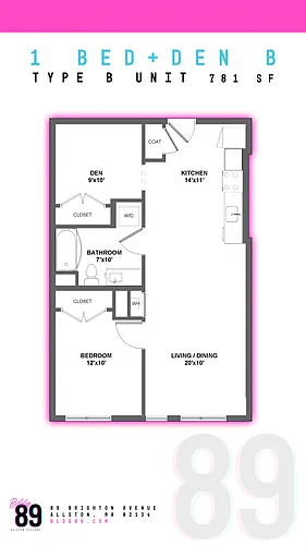 Floor plan One Bedroom Den - B