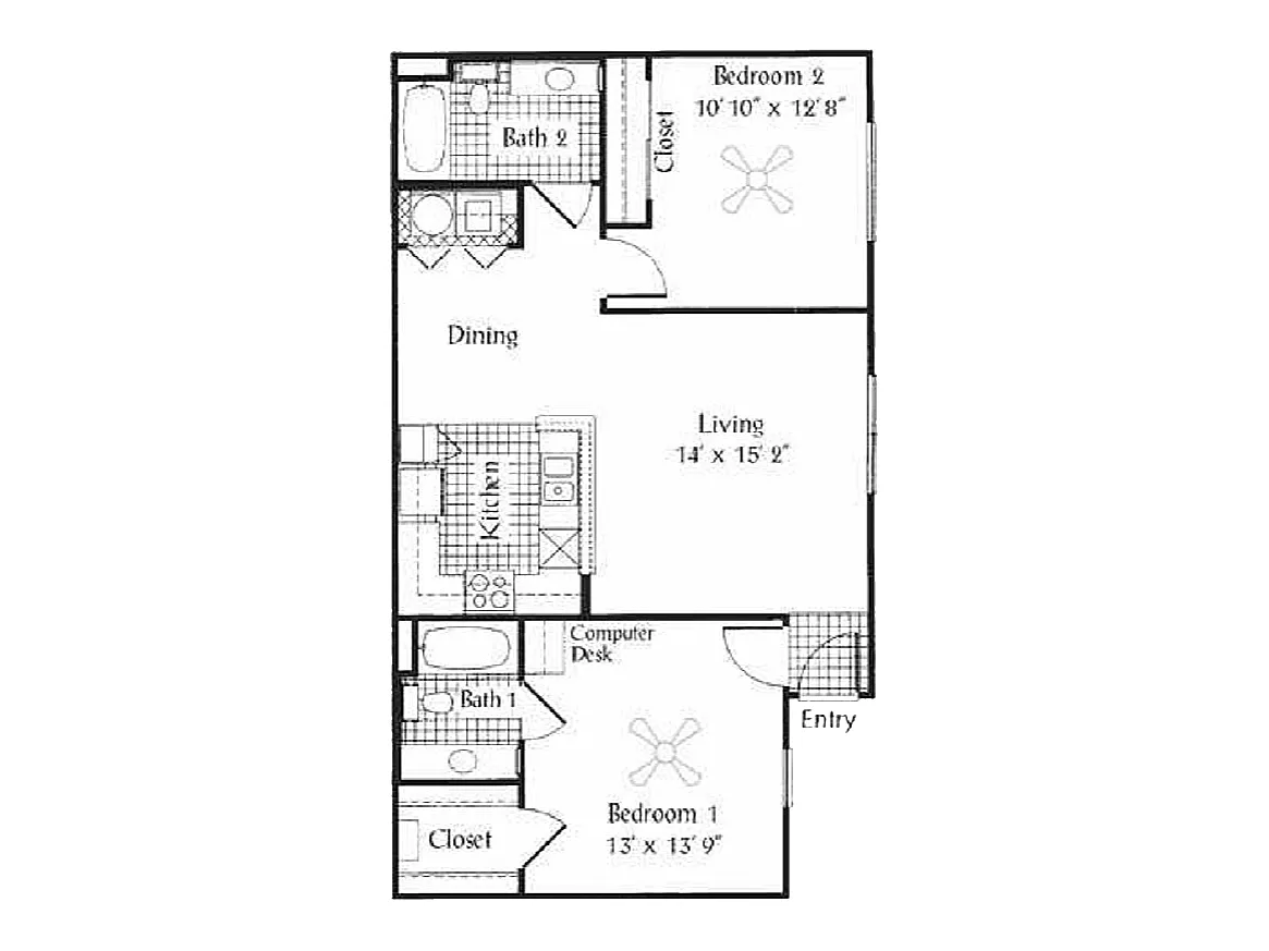 Floor plan 2 Bed, 2 Bath A