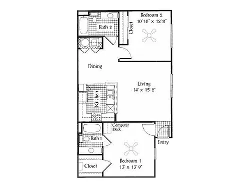 Floor plan 2 Bed, 2 Bath A