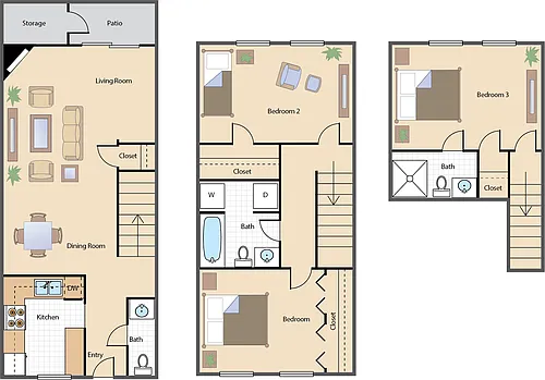 Floor plan 3 BR 2.5 BA TH Reno
