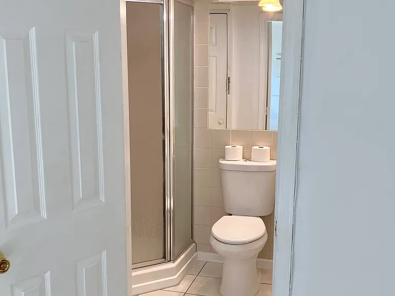 Full bathroom with shower on ground level.