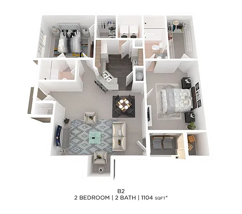 Floor plan Two Bedroom 2 Bathroom - 1,104 sqft