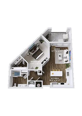 Floor plan 1 Bedroom, 1 Bath A2