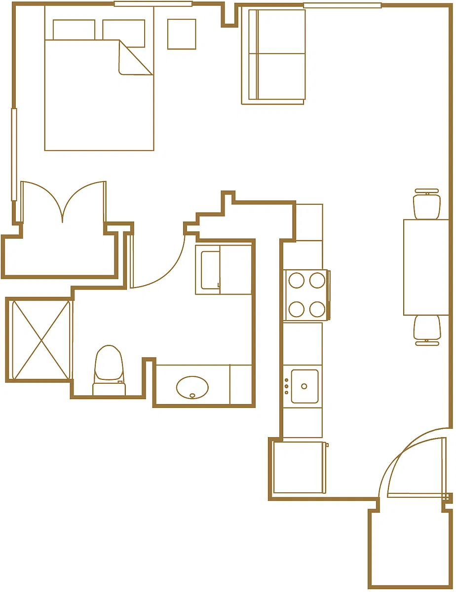 Floor plan 0 Bed, 1 Bath - 516 SF