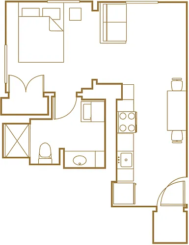 Floor plan 0 Bed, 1 Bath - 516 SF