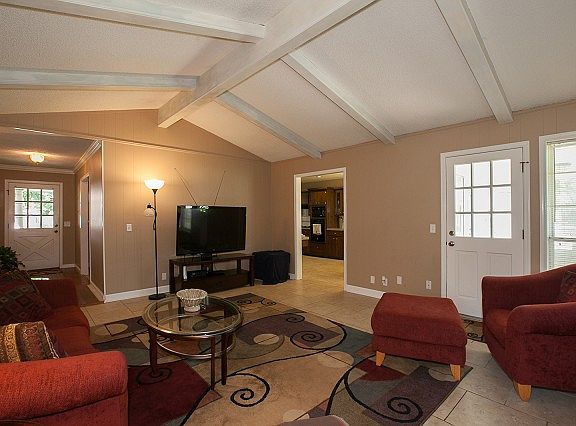Vaulted, beamed family room