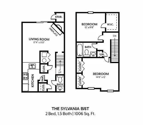 Floor plan 2 Bed 1.5 Bath - Sylvania Classic