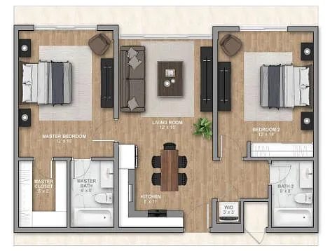 Floor plan Two Bedroom with Juliet