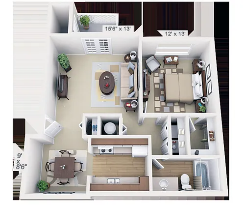 Floor plan Deluxe One Bedroom