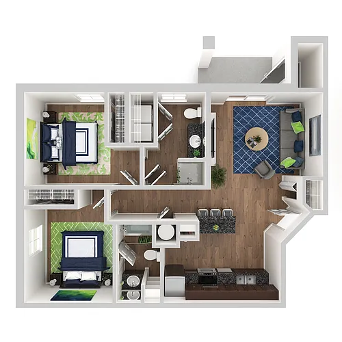 Floor plan 2 Bedroom, 2 Bath - 1041 sq ft