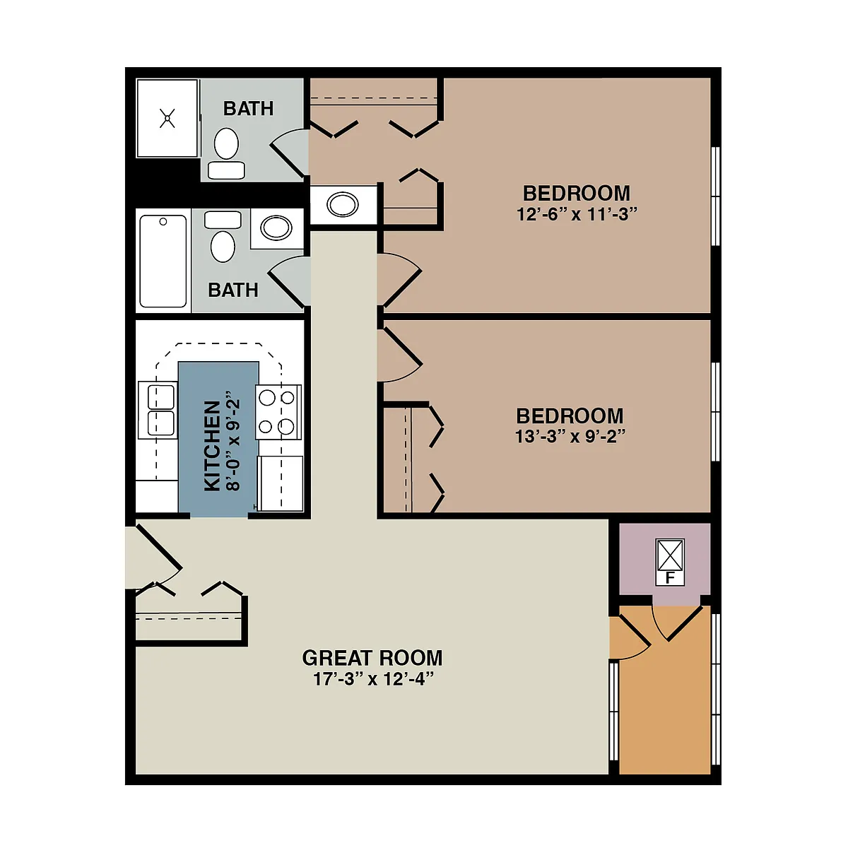 Floor plan 2E - 2 Bedroom/2 Bath