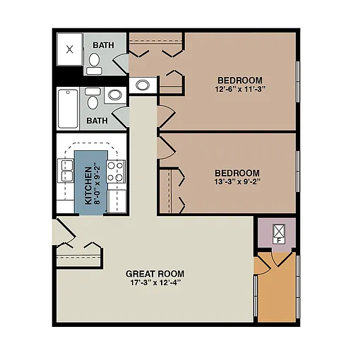 Floor plan 2E - 2 Bedroom/2 Bath