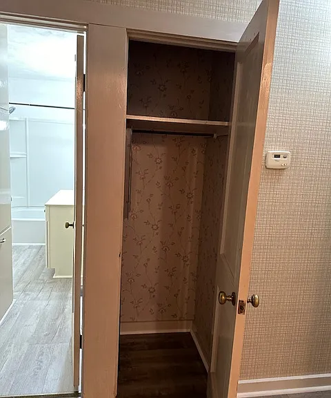 hall closet next to bathroom from hallway