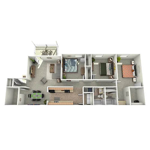 Floor plan 3 Bedroom Two Bathroom-60%