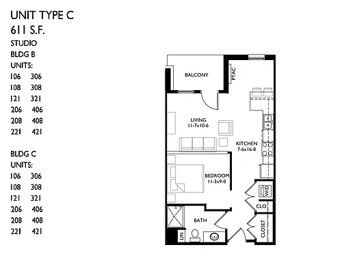 Floor plan Studio 1 Bedroom