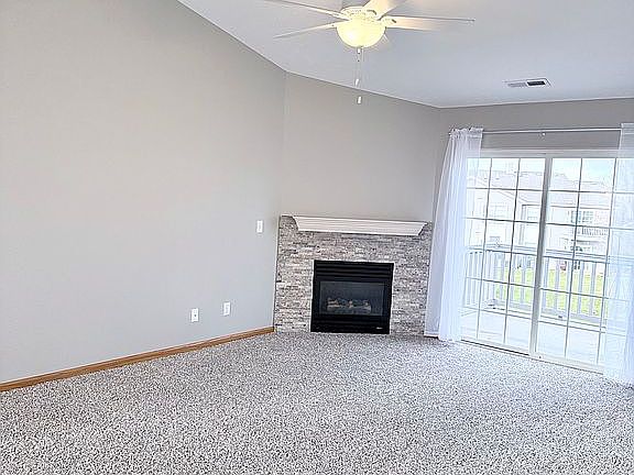 Stone fireplace, living room