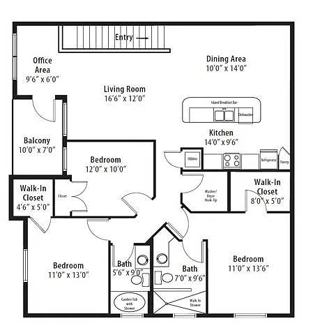 Floor plan 3 Bedroom Premier Terrace-Renovated