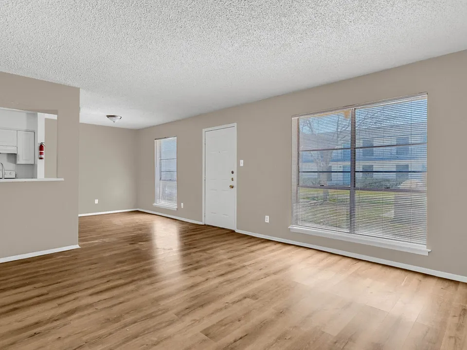 Open living with hardwood floors