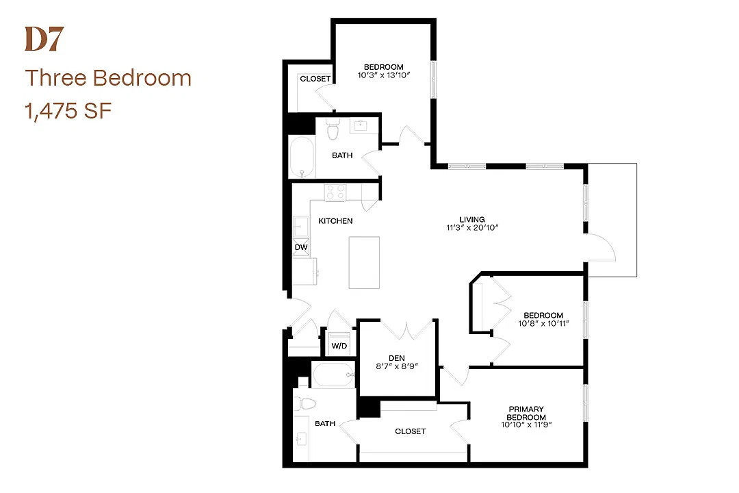Floor plan Three Bedroom & Den D7