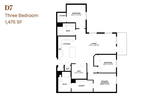 Floor plan Three Bedroom & Den D7