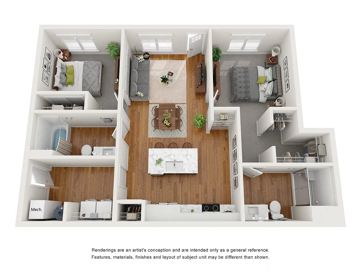 Floor plan 2 Bedroom 2 Bath with Garage - Lower - South