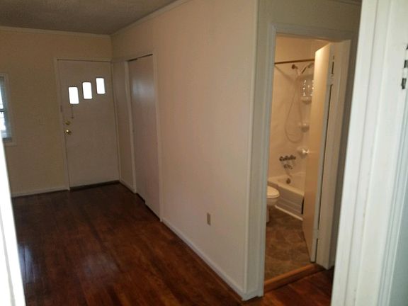 Living room/bedroom view into bathroom