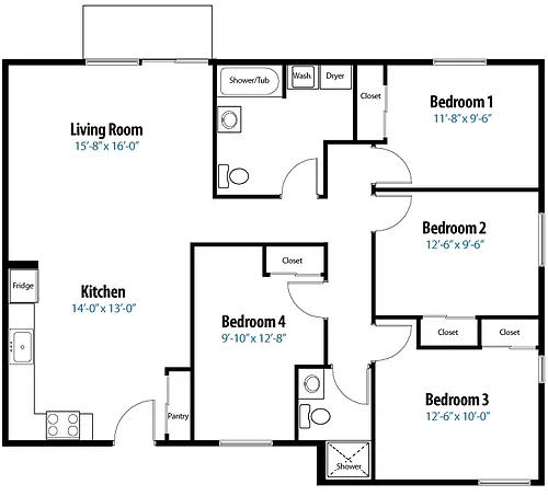 Floor plan 4 Bedrooms 2 Bathrooms