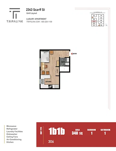 Floor plan Studio - 340 sqft