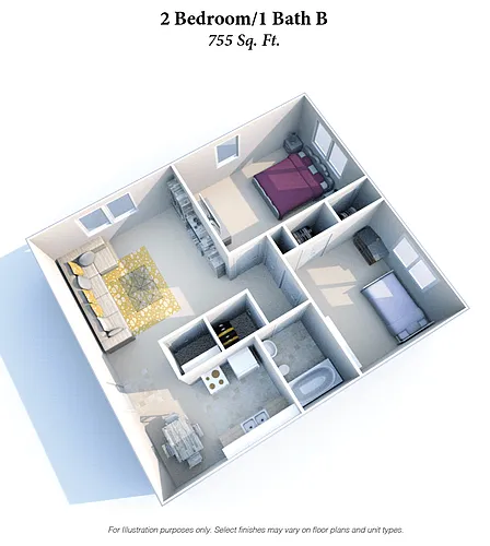 Floor plan 2 Bedroom 1 Bath B
