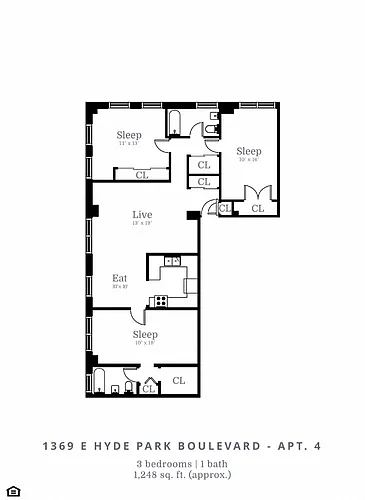 Floor plan 3 Bed | 2 Bath (D1)