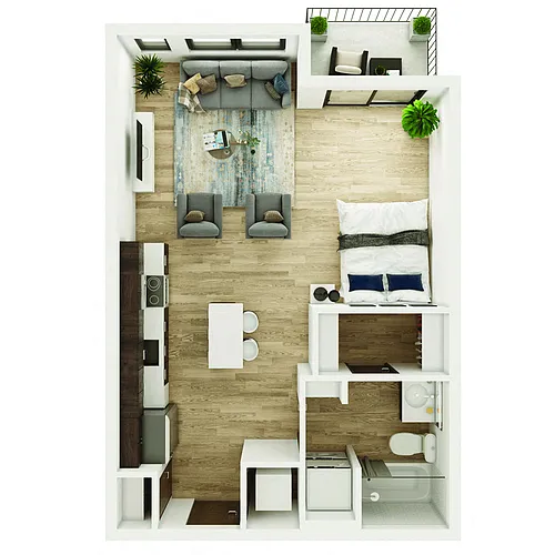 Floor plan 0 Bedroom, 1 Bathroom - 515 SF A