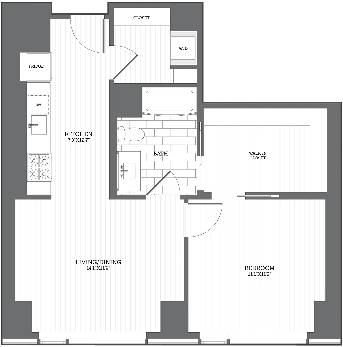 Floor plan 1 Bed/1 Bath C2