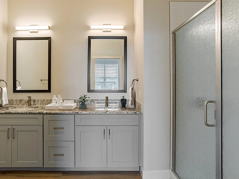 Bathroom with Double Sink Vanity & Shower