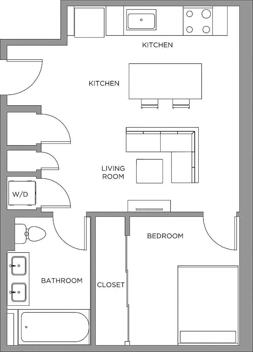Floor plan 1 Bed/1 Bath-580a