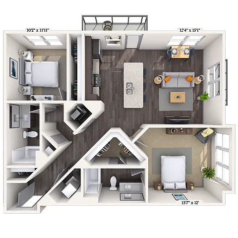 Floor plan Traditional 2x2 1044 SF-FP