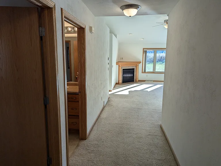 Entering from front door. 
Door on left leads is to bedroom #2, next door on left is to bathroom #2