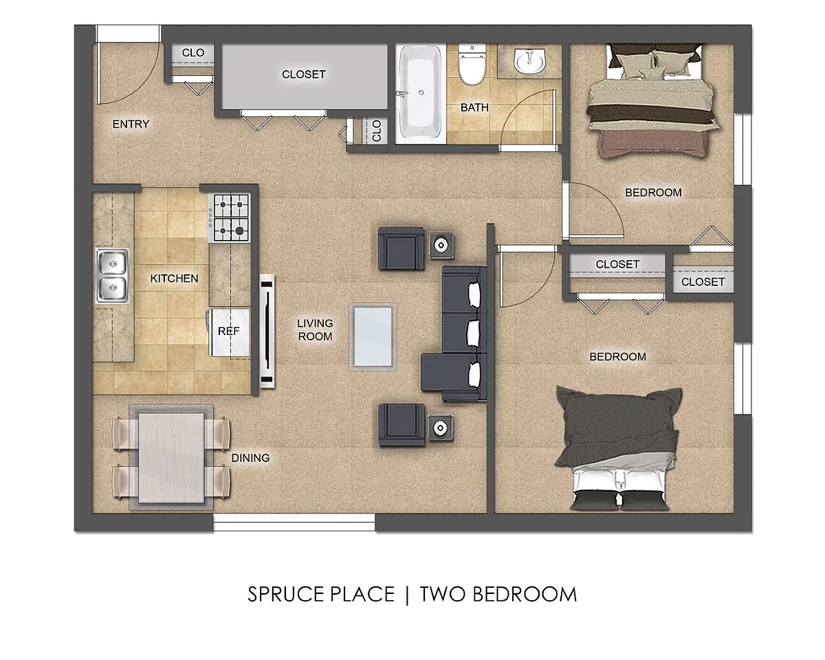 Floor plan 2 Bedroom - Spruce Place
