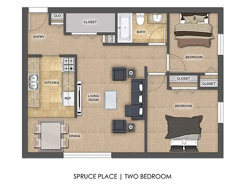 Floor plan 2 Bedroom - Spruce Place