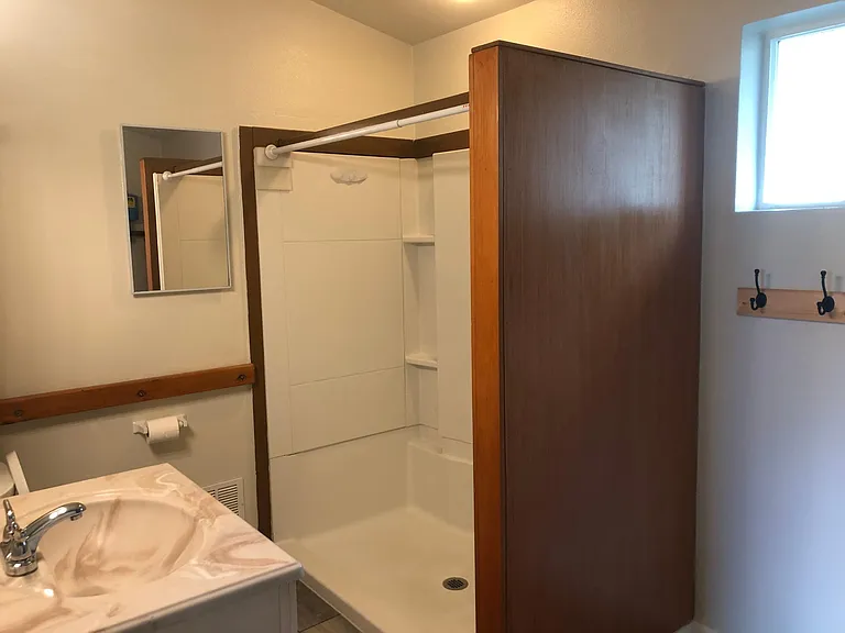 Spacious walk-in shower in the downstairs bath.