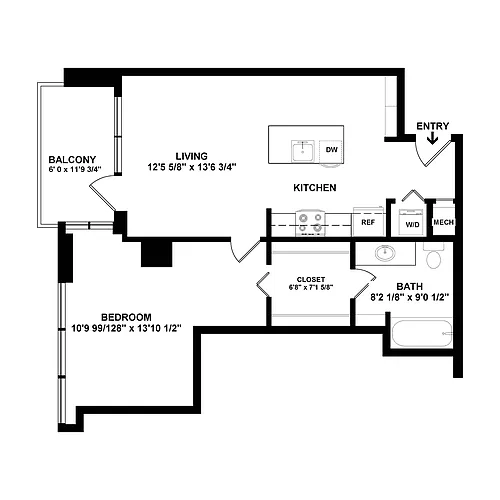 Floor plan 1 Bed/1 Bath-a6.1
