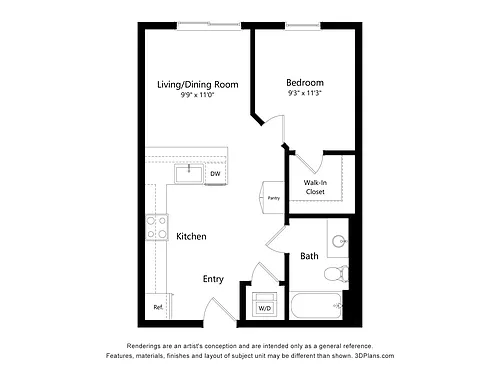 Floor plan 1 Bedroom 1 Bath A MFTE